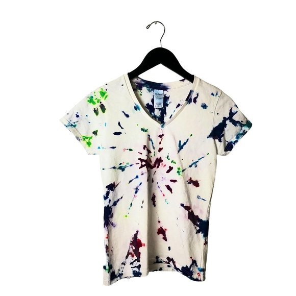 Gildan Tops - Gildan T Shirt Trendy Tie Dye Festival V-Neck Tee Short Sleeve Cotton Logo Small